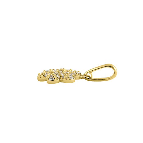 Solid 14K Yellow Gold Flower Pave CZ Pendant