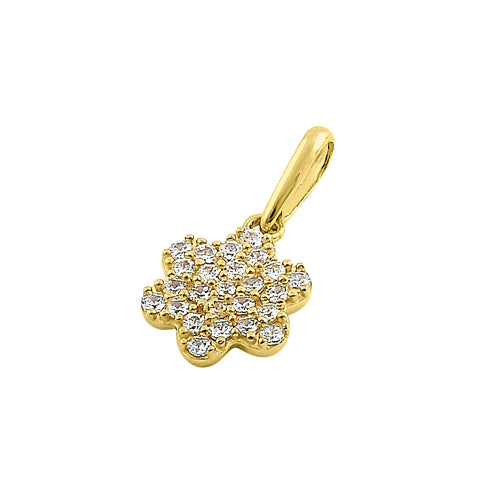 Solid 14K Yellow Gold Flower Pave CZ Pendant