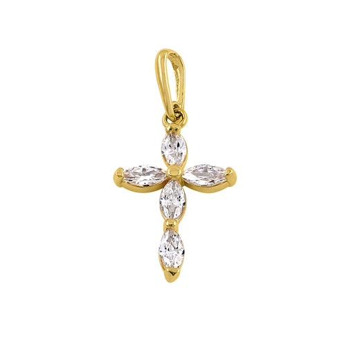 Solid 14k Gold Marquise Cross Pendant