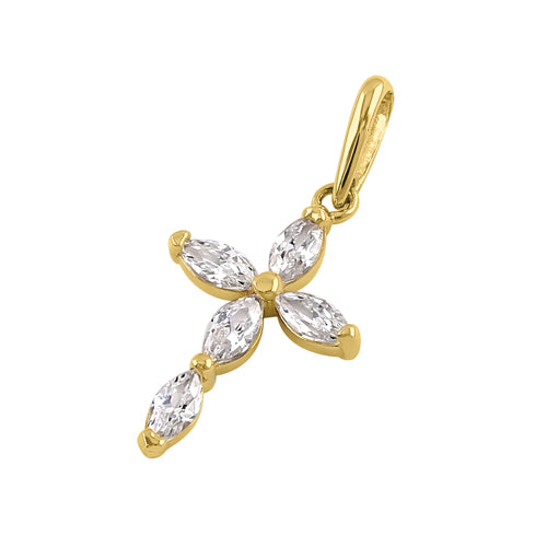 Solid 14k Gold Marquise Cross Pendant