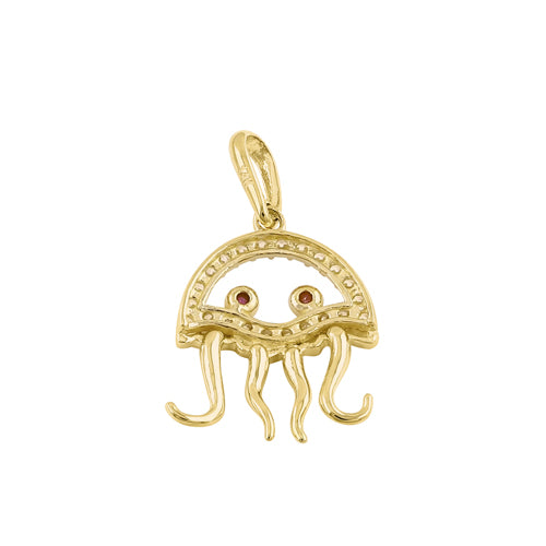 Solid 14k Gold Jellyfish CZ Pendant