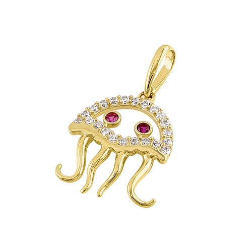 Solid 14k Gold Jellyfish CZ Pendant