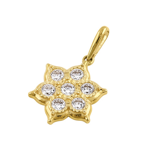 Solid 14k Gold Flower CZ Pendant