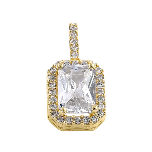 Solid 14k Gold 7x5mm Radiant Halo CZ Pendant