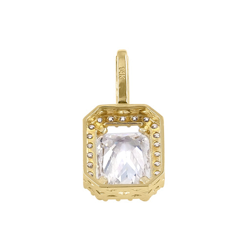 Solid 14k Gold 7x5mm Radiant Halo CZ Pendant