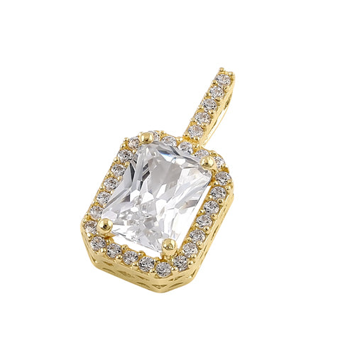 Solid 14k Gold 7x5mm Radiant Halo CZ Pendant