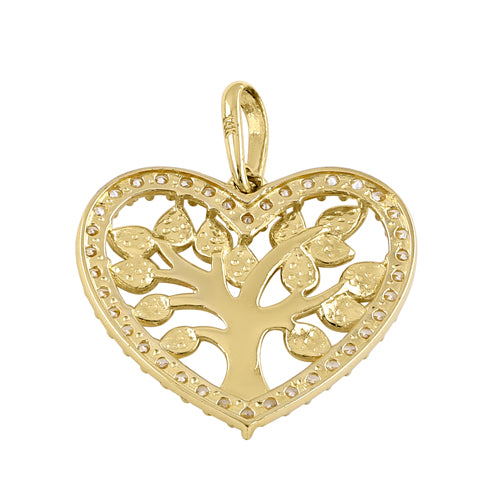 Solid 14k Gold Tree of Life in Heart CZ Pendant