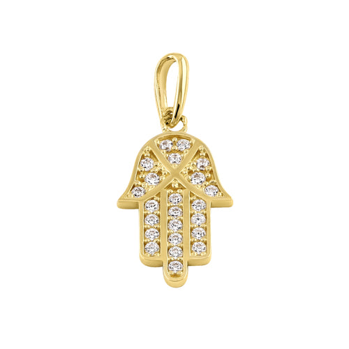 Solid 14k Religious Hamsa CZ Gold Pendant