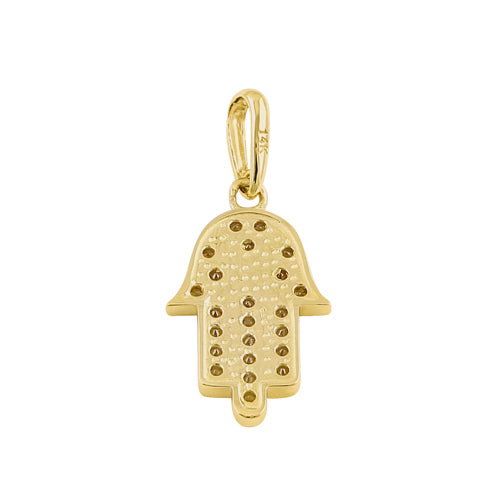 Solid 14k Religious Hamsa CZ Gold Pendant