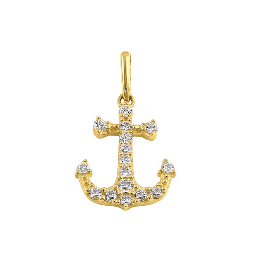 Solid 14k Gold Anchor CZ Pendant