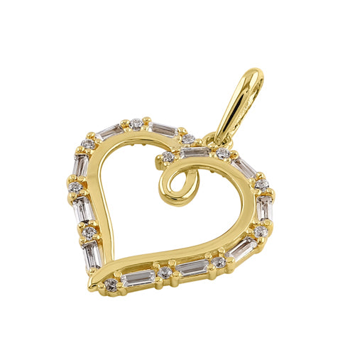 Solid 14k Gold Elegant Open Heart CZ Pendant