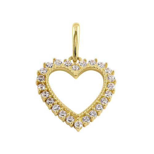 Solid 14k Gold Elegant Open Heart Round CZ Pendant