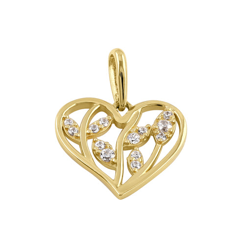 Solid 14k Gold Trendy Heart with Branches CZ Pendant