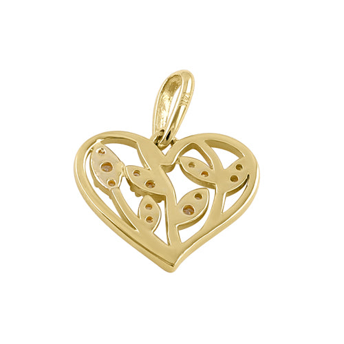 Solid 14k Gold Trendy Heart with Branches CZ Pendant