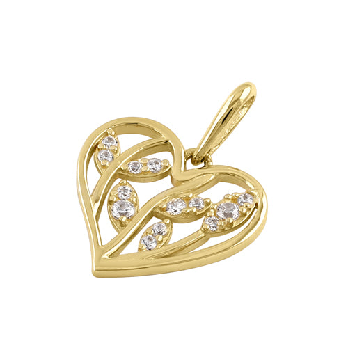 Solid 14k Gold Trendy Heart with Branches CZ Pendant
