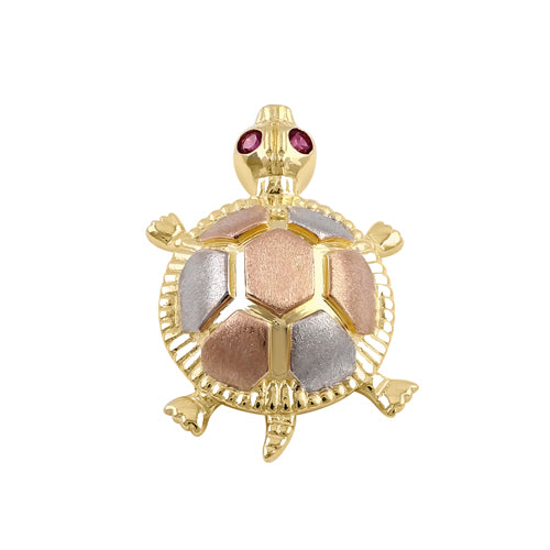 Solid 14k Multi-Gold Turtle CZ Pendant