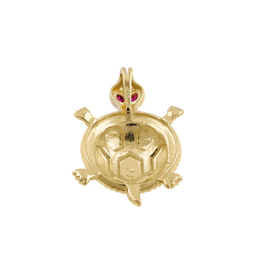 Solid 14k Multi-Gold Turtle CZ Pendant