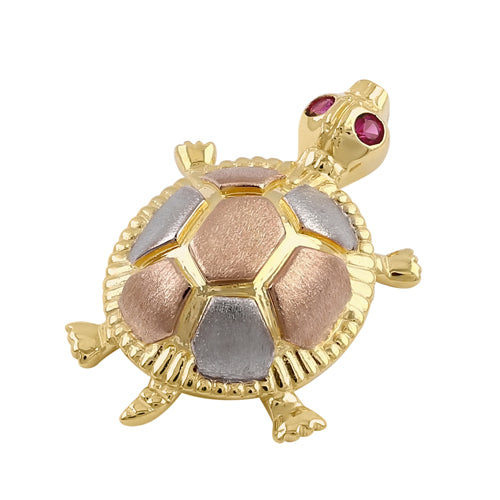 Solid 14k Multi-Gold Turtle CZ Pendant