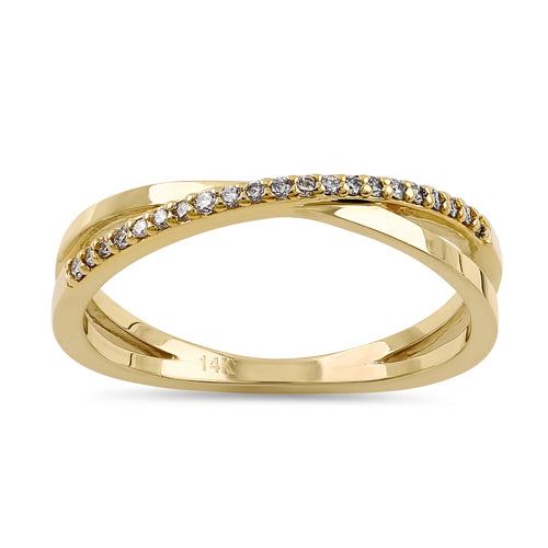 Solid 14K Yellow Gold X Crossover Diamond Ring