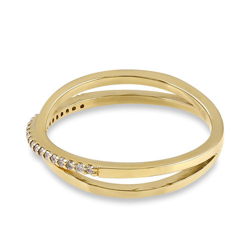 Solid 14K Yellow Gold X Crossover Diamond Ring