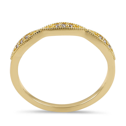 Solid 14K Yellow Gold Thin Pave Half Eternity Diamond Ring