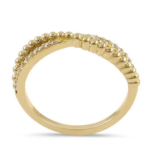 Solid 14K Yellow Gold Bead and Diamond Crossover X Ring