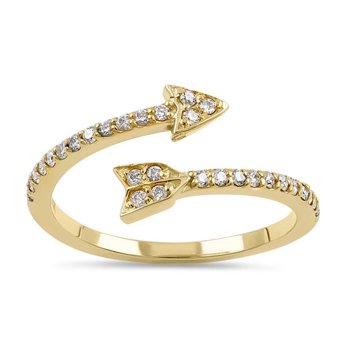 Solid 14K Yellow Gold Trendy Arrow Diamond Ring