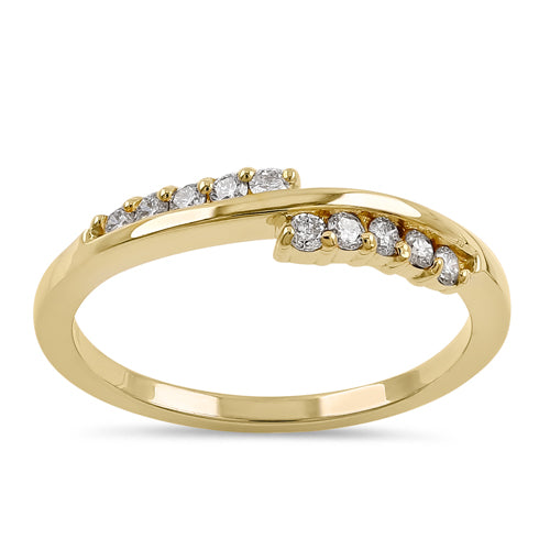 Solid 14K Yellow Gold Elegant Overlapping Diamond Ring