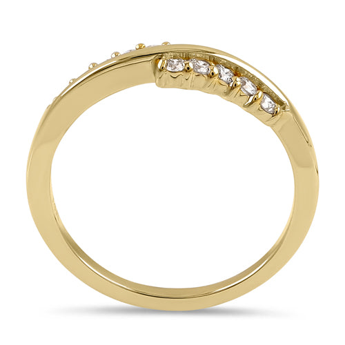 Solid 14K Yellow Gold Elegant Overlapping Diamond Ring