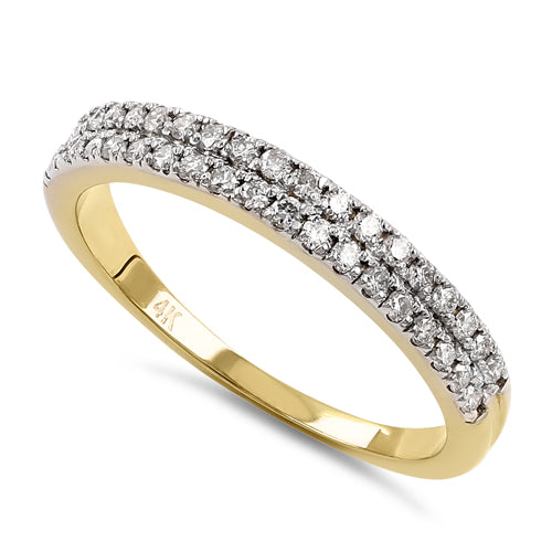 Solid 14K Yellow Gold 2 Row Half Eternity Pave Diamond Ring