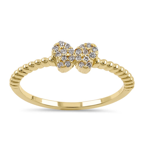 Solid 14K Yellow Gold Beaded Butterfly Diamond Ring