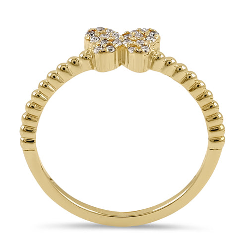 Solid 14K Yellow Gold Beaded Butterfly Diamond Ring