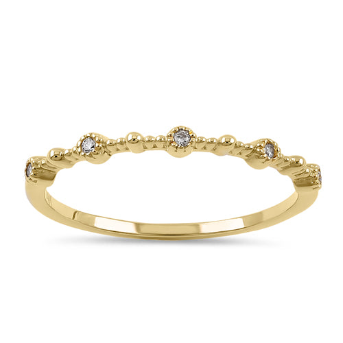 Solid 14K Yellow Gold Thin Half Eternity Pattern Stackable Diamond Ring