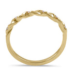 Solid 14K Yellow Gold Thin Half Eternity Twisted Stackable Diamond Ring