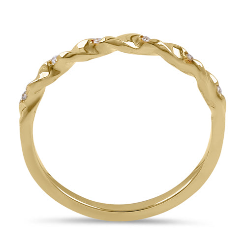 Solid 14K Yellow Gold Thin Half Eternity Twisted Stackable Diamond Ring