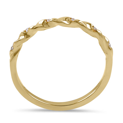 Solid 14K Yellow Gold Thin Half Eternity Twisted Stackable Diamond Ring