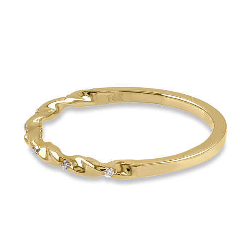 Solid 14K Yellow Gold Thin Half Eternity Twisted Stackable Diamond Ring