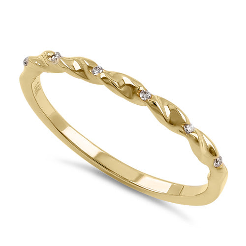 Solid 14K Yellow Gold Thin Half Eternity Twisted Stackable Diamond Ring