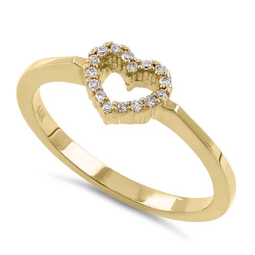 Solid 14K Yellow Gold Heart Diamond Ring