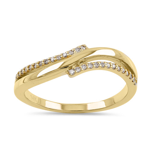 Solid 14K Yellow Gold Elegant Overlapping Diamond Wave Ring