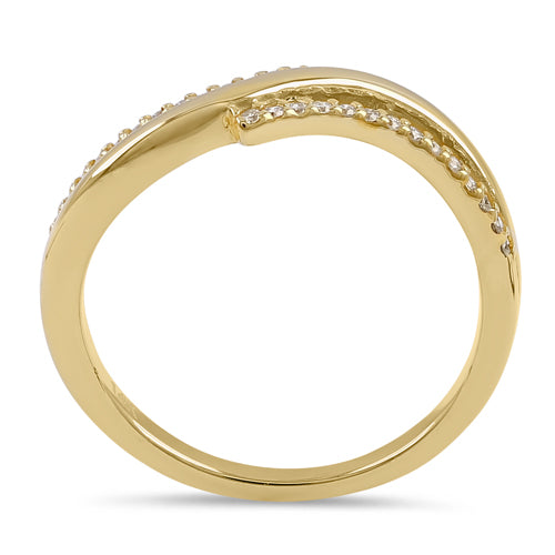 Solid 14K Yellow Gold Elegant Overlapping Diamond Wave Ring