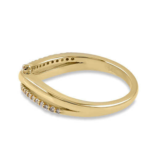 Solid 14K Yellow Gold Elegant Overlapping Diamond Wave Ring