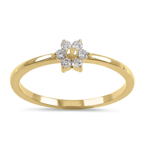 Solid 14K Yellow Gold Dainty Flower Diamond Ring