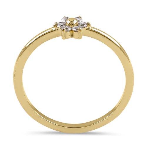 Solid 14K Yellow Gold Dainty Flower Diamond Ring