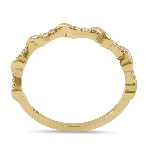 Solid 14K Yellow Gold Half Eternity Stackable Wave Diamond Ring
