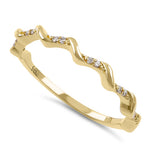 Solid 14K Yellow Gold Half Eternity Stackable Wave Diamond Ring