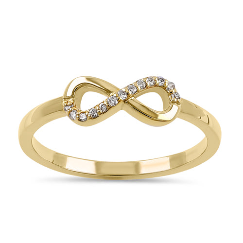 Solid 14K Yellow Gold Dainty Bow Diamond Ring