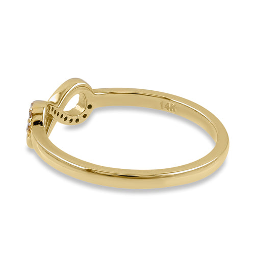 Solid 14K Yellow Gold Dainty Bow Diamond Ring