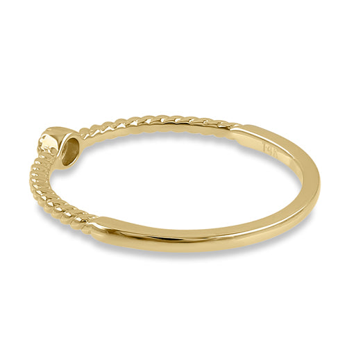 Solid 14K Yellow Gold Thin Stackable Rope and Diamond Ring