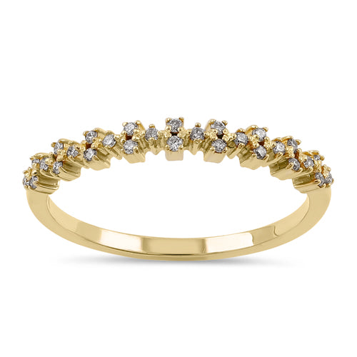 Solid 14K Yellow Gold Shimmer Half Eternity Pattern Diamond Ring